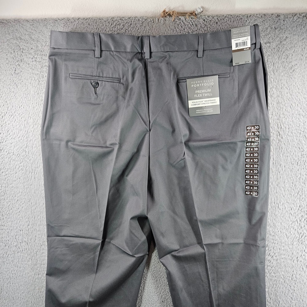 Perry Ellis Portfolio Mens 42x30 Gray Premium Flex Twill Dress Pants NEW NWT - Picture 8 of 9